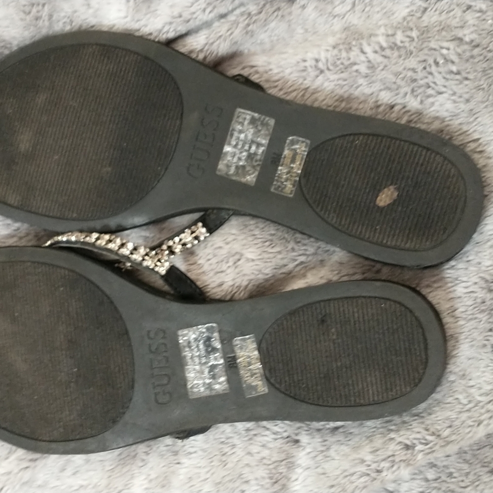 Guess  sandals black with silver bling lots of wear left size 8 medium - Picture 4 of 8